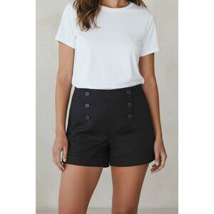 Express Design Studio Black Button-Accent High-Waisted Shorts Size 12 Womens